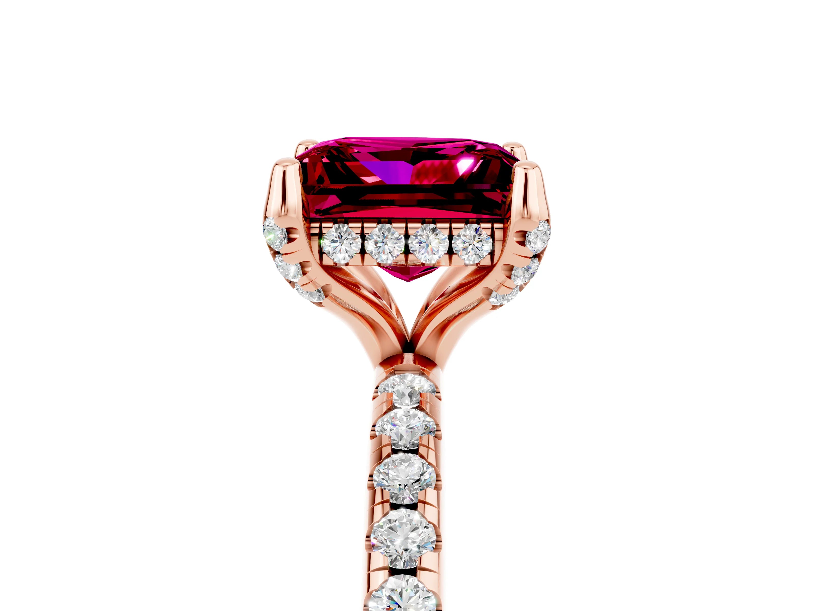 Rose gold Princess Cut Diamond Solitaire Ring with Four-Prong Setting and Pavé Band_5