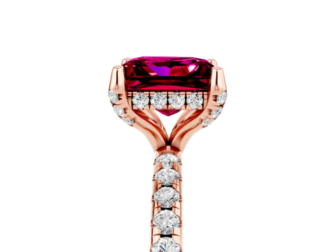 Rose gold Princess Cut Diamond Solitaire Ring with Four-Prong Setting and Pavé Band_5