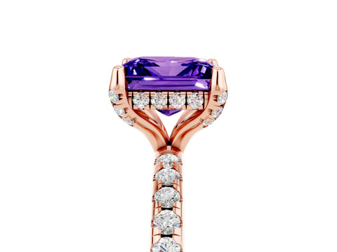 Rose gold Princess Cut Diamond Solitaire Ring with Four-Prong Setting and Pavé Band_5