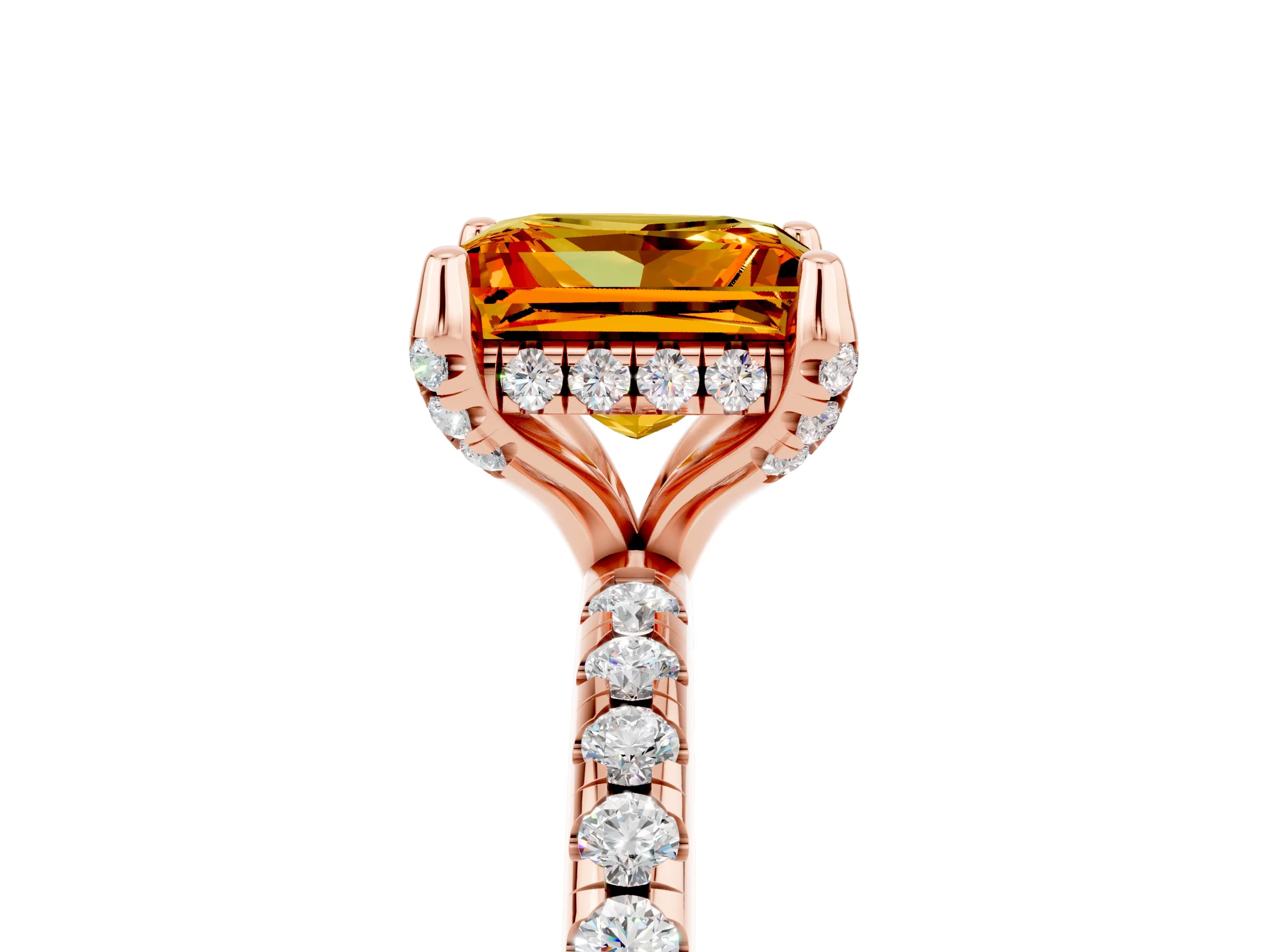 Rose gold Princess Cut Diamond Solitaire Ring with Four-Prong Setting and Pavé Band_5