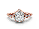 Rose gold Princess Cut Diamond Solitaire Ring with Hidden Halo and Pavé Band_27