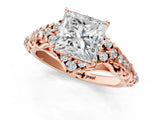 Rose gold Princess Cut Diamond Solitaire Ring with Hidden Halo and Pavé Band_28