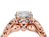 Rose gold Princess Cut Diamond Solitaire Ring with Hidden Halo and Pavé Band_31