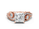 Rose gold Princess Cut Diamond Solitaire Ring with Milgrain Pavé Band and Four-Prong Setting_180