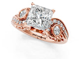 Rose gold Princess Cut Diamond Solitaire Ring with Milgrain Pavé Band and Four-Prong Setting_181