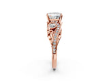 Rose gold Princess Cut Diamond Solitaire Ring with Milgrain Pavé Band and Four-Prong Setting_182