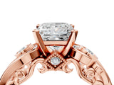 Rose gold Princess Cut Diamond Solitaire Ring with Milgrain Pavé Band and Four-Prong Setting_184