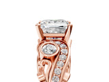 Rose gold Princess Cut Diamond Solitaire Ring with Milgrain Pavé Band and Four-Prong Setting_185