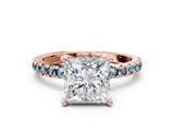 Rose gold Princess Cut Diamond Solitaire Ring with Pavé Band and Four-Prong Setting