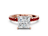 Rose gold Princess Cut Diamond Solitaire Ring with Pavé Band and Four-Prong Setting