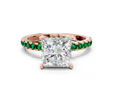 Rose gold Princess Cut Diamond Solitaire Ring with Pavé Band and Four-Prong Setting
