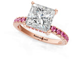 Rose gold Princess Cut Diamond Solitaire Ring with Pavé Band and Four-Prong Setting_1