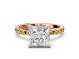 Rose gold Princess Cut Diamond Solitaire Ring with Pavé Band and Four-Prong Setting