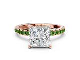 Rose gold Princess Cut Diamond Solitaire Ring with Pavé Band and Four-Prong Setting