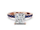 Rose gold Princess Cut Diamond Solitaire Ring with Pavé Band and Four-Prong Setting