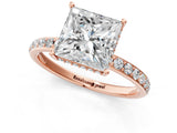 Rose gold Princess Cut Diamond Solitaire Ring with Pavé Band and Hidden Halo_21