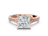 Rose gold Princess Cut Diamond Solitaire Ring with Pavé Band and Prong Setting_12