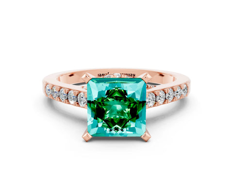 Rose gold Princess Cut Diamond Solitaire Ring with Pavé Band and Prong Setting_12
