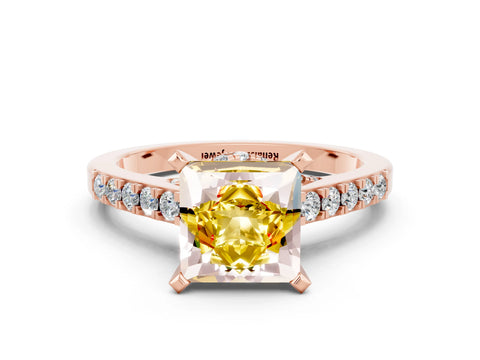 Rose gold Princess Cut Diamond Solitaire Ring with Pavé Band and Prong Setting_12