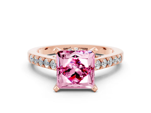 Rose gold Princess Cut Diamond Solitaire Ring with Pavé Band and Prong Setting_12