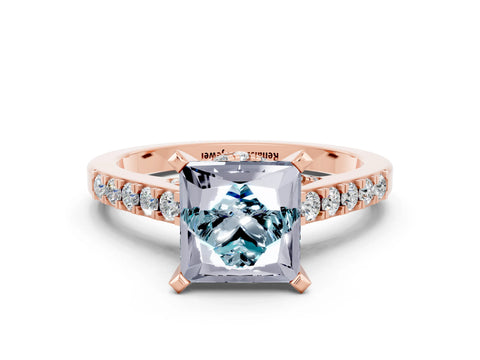 Rose gold Princess Cut Diamond Solitaire Ring with Pavé Band and Prong Setting_12