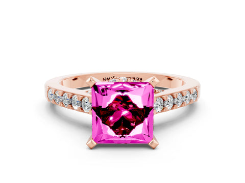 Rose gold Princess Cut Diamond Solitaire Ring with Pavé Band and Prong Setting_12