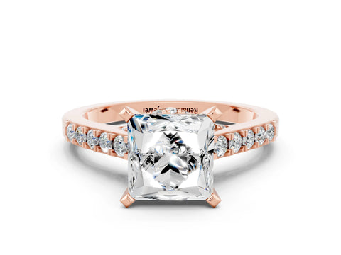 Rose gold Princess Cut Diamond Solitaire Ring with Pavé Band and Prong Setting_12