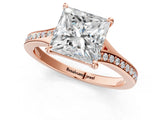Rose gold Princess Cut Diamond Solitaire Ring with Pavé Band and Prong Setting_13