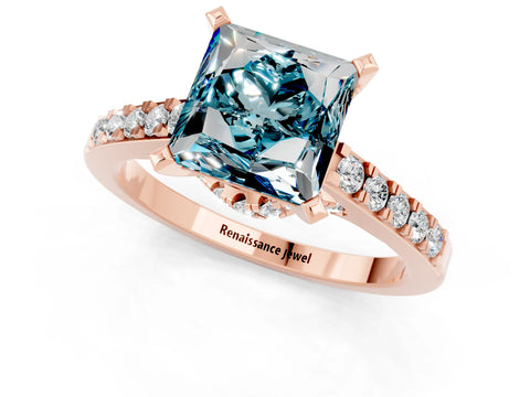 Rose gold Princess Cut Diamond Solitaire Ring with Pavé Band and Prong Setting_13