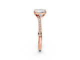 Rose gold Princess Cut Diamond Solitaire Ring with Pavé Band and Prong Setting_14