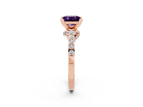 Rose gold Princess Cut Diamond Solitaire Ring with Pavé Band and Prong Setting_14