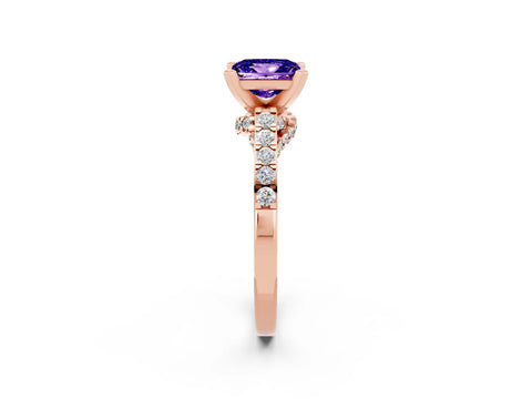 Rose gold Princess Cut Diamond Solitaire Ring with Pavé Band and Prong Setting_14