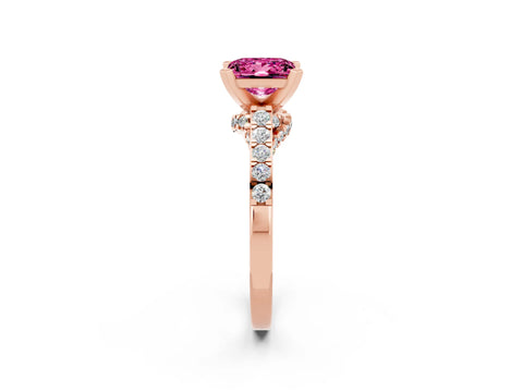 Rose gold Princess Cut Diamond Solitaire Ring with Pavé Band and Prong Setting_14