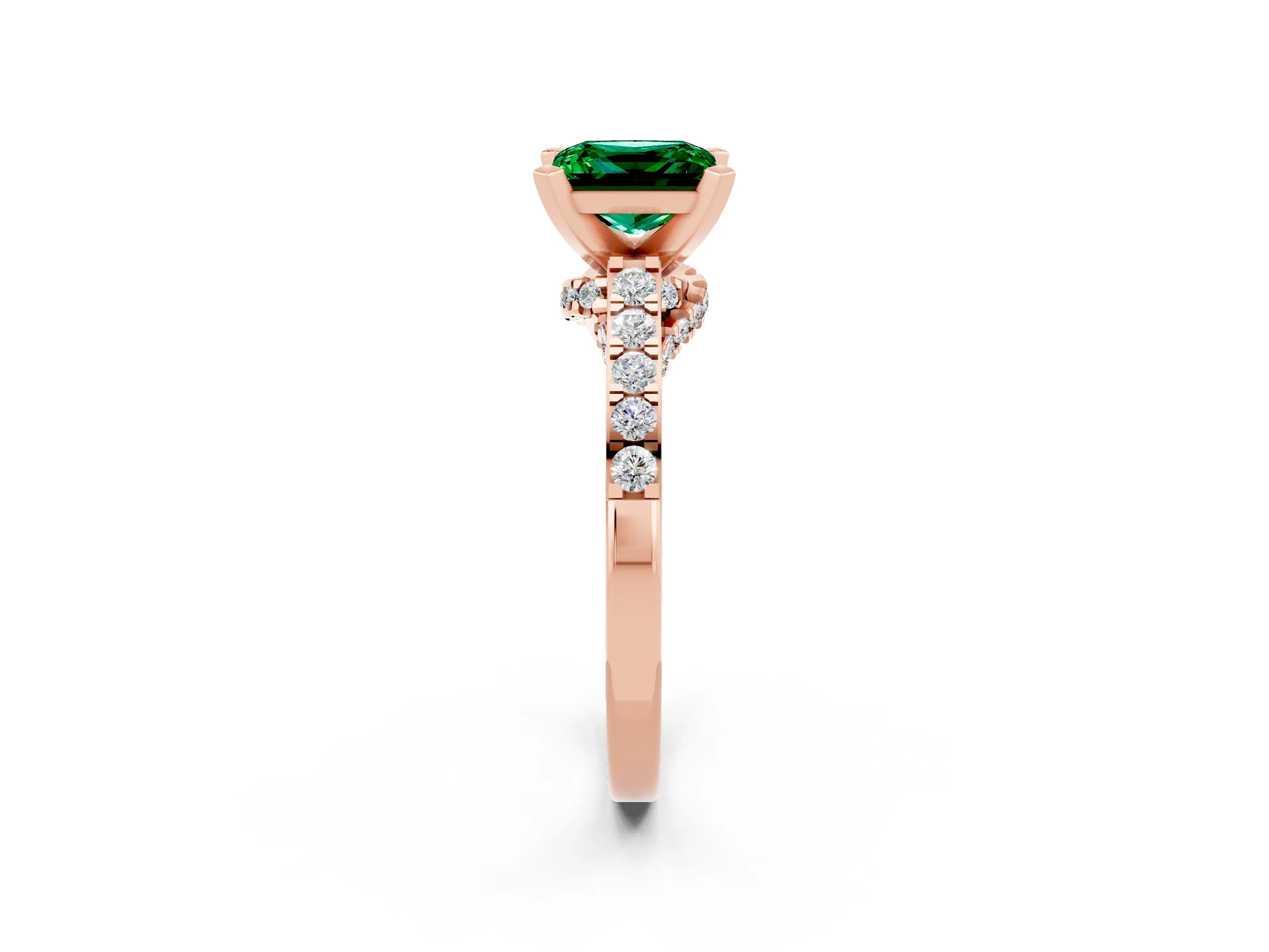 Rose gold Princess Cut Diamond Solitaire Ring with Pavé Band and Prong Setting_14