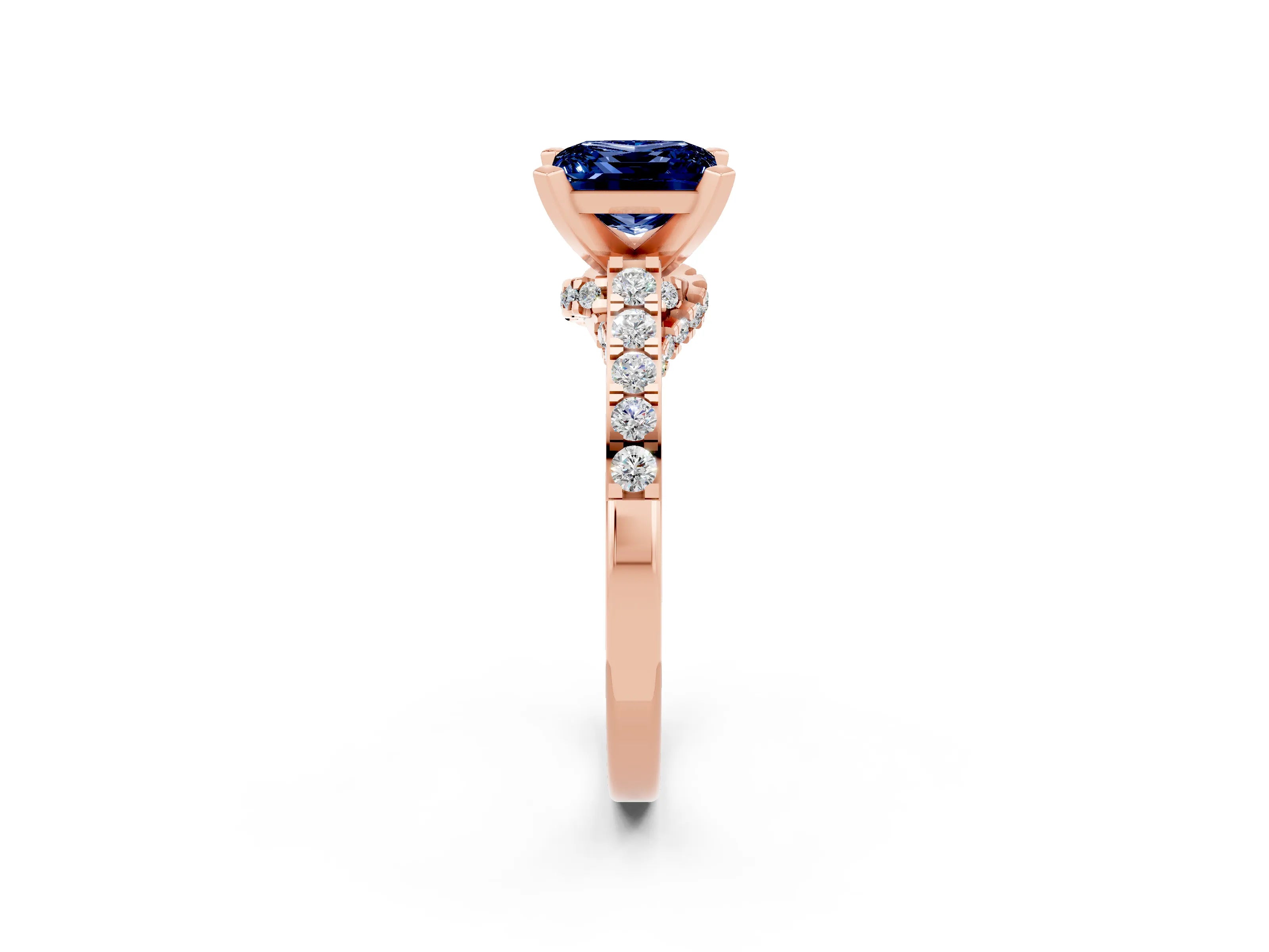 Rose gold Princess Cut Diamond Solitaire Ring with Pavé Band and Prong Setting_14