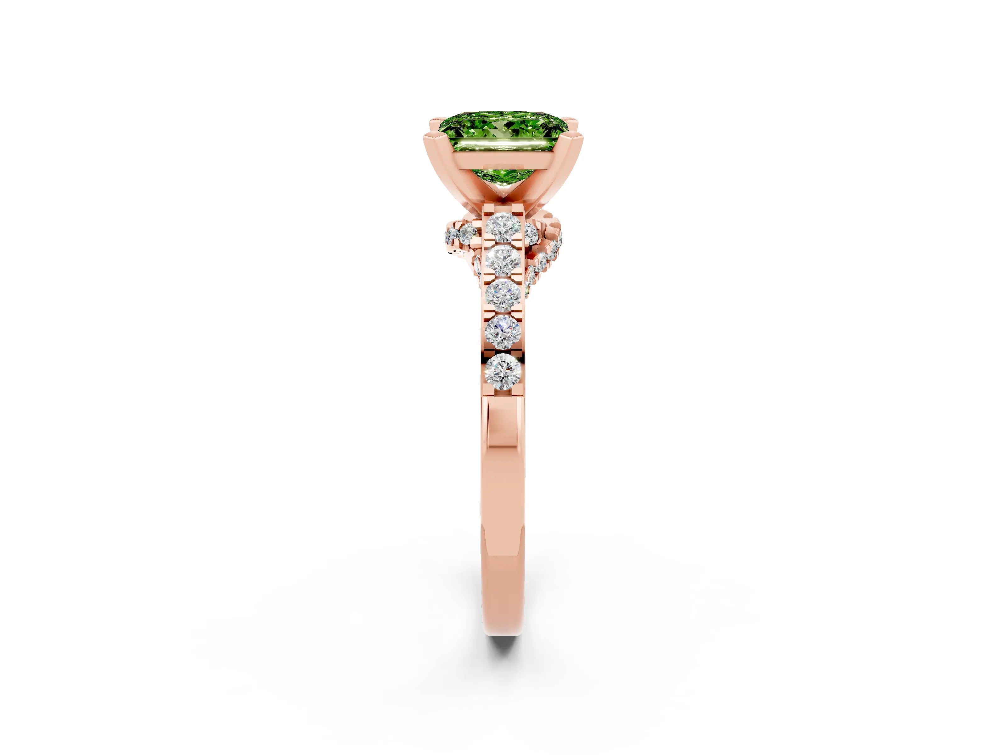 Rose gold Princess Cut Diamond Solitaire Ring with Pavé Band and Prong Setting_14