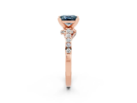 Rose gold Princess Cut Diamond Solitaire Ring with Pavé Band and Prong Setting_14