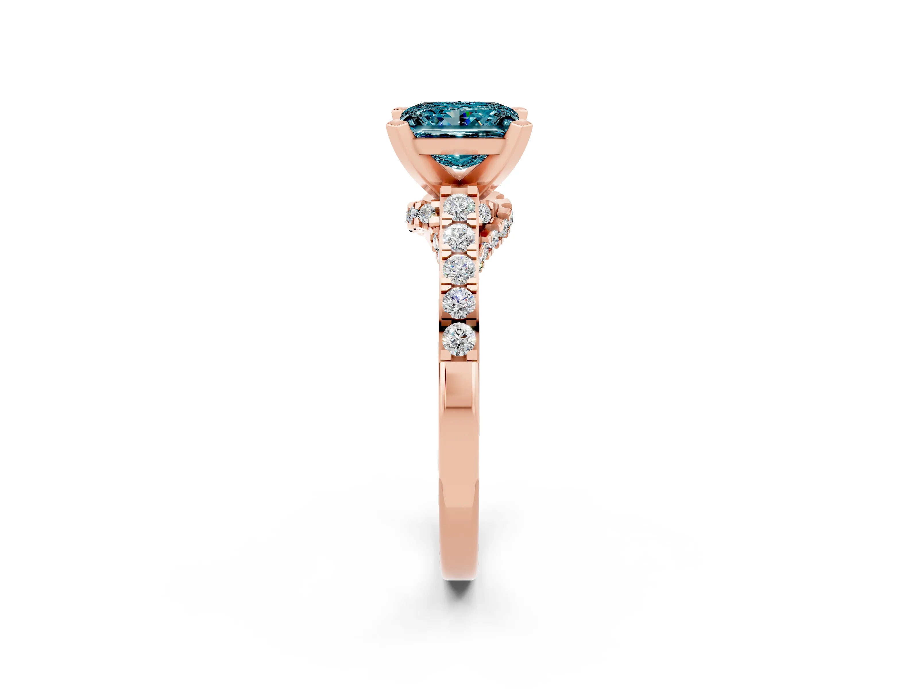 Rose gold Princess Cut Diamond Solitaire Ring with Pavé Band and Prong Setting_14