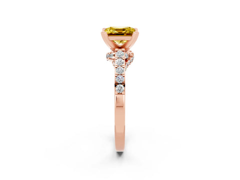 Rose gold Princess Cut Diamond Solitaire Ring with Pavé Band and Prong Setting_14