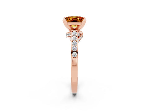 Rose gold Princess Cut Diamond Solitaire Ring with Pavé Band and Prong Setting_14
