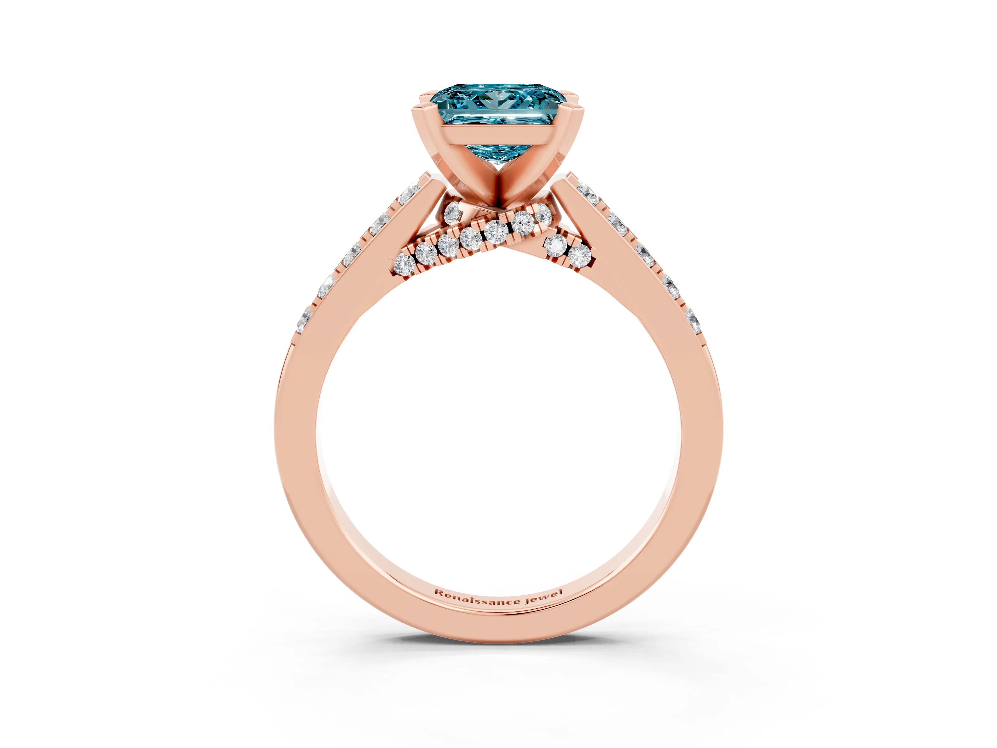 Rose gold Princess Cut Diamond Solitaire Ring with Pavé Band and Prong Setting_15