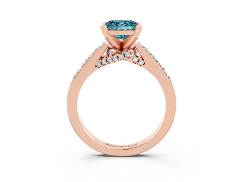 Rose gold Princess Cut Diamond Solitaire Ring with Pavé Band and Prong Setting_15
