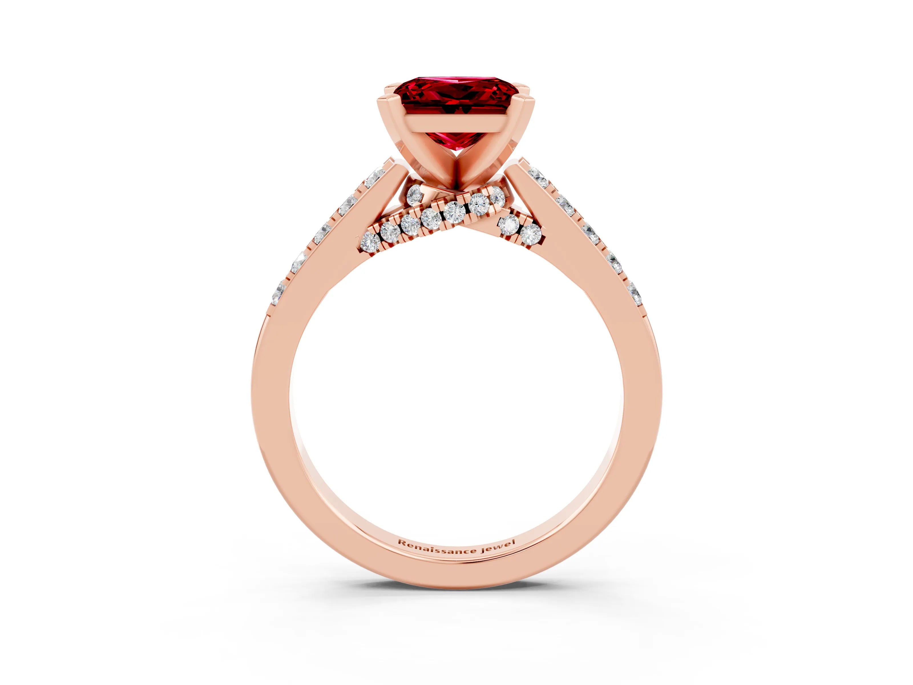 Rose gold Princess Cut Diamond Solitaire Ring with Pavé Band and Prong Setting_15
