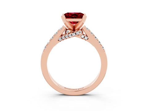 Rose gold Princess Cut Diamond Solitaire Ring with Pavé Band and Prong Setting_15