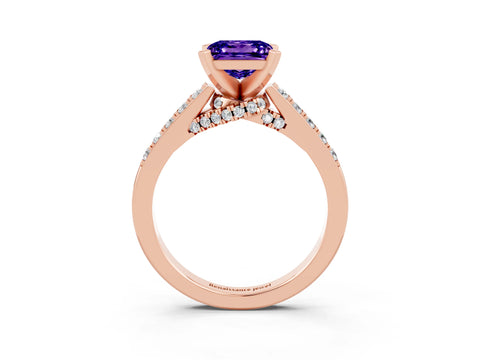 Rose gold Princess Cut Diamond Solitaire Ring with Pavé Band and Prong Setting_15