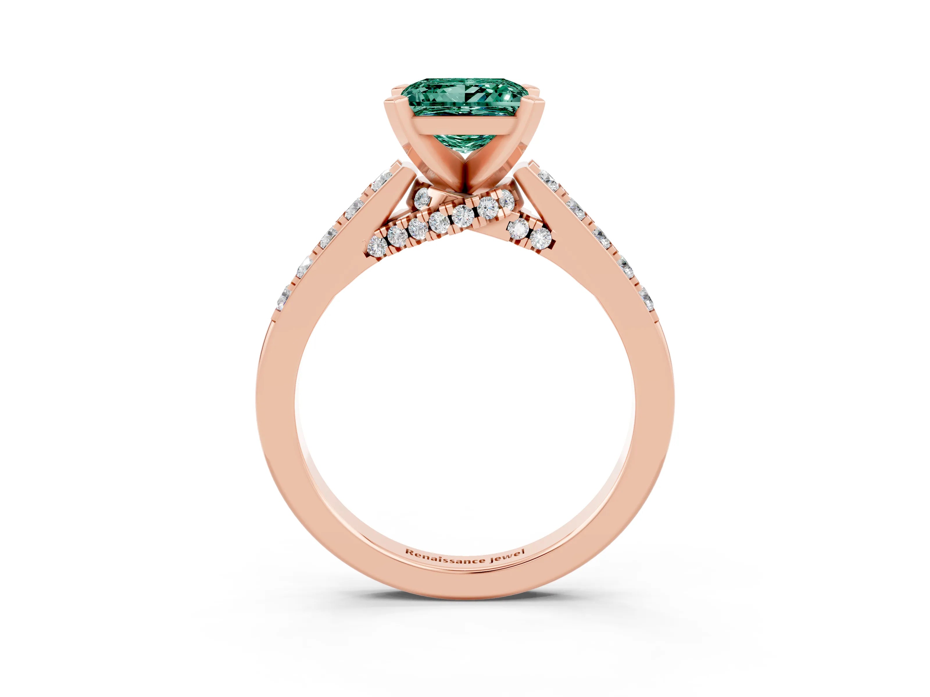 Rose gold Princess Cut Diamond Solitaire Ring with Pavé Band and Prong Setting_15