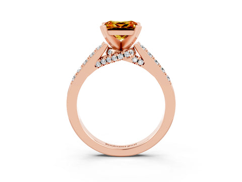 Rose gold Princess Cut Diamond Solitaire Ring with Pavé Band and Prong Setting_15