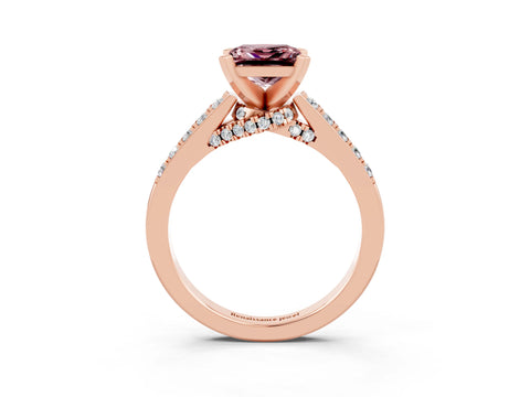 Rose gold Princess Cut Diamond Solitaire Ring with Pavé Band and Prong Setting_15