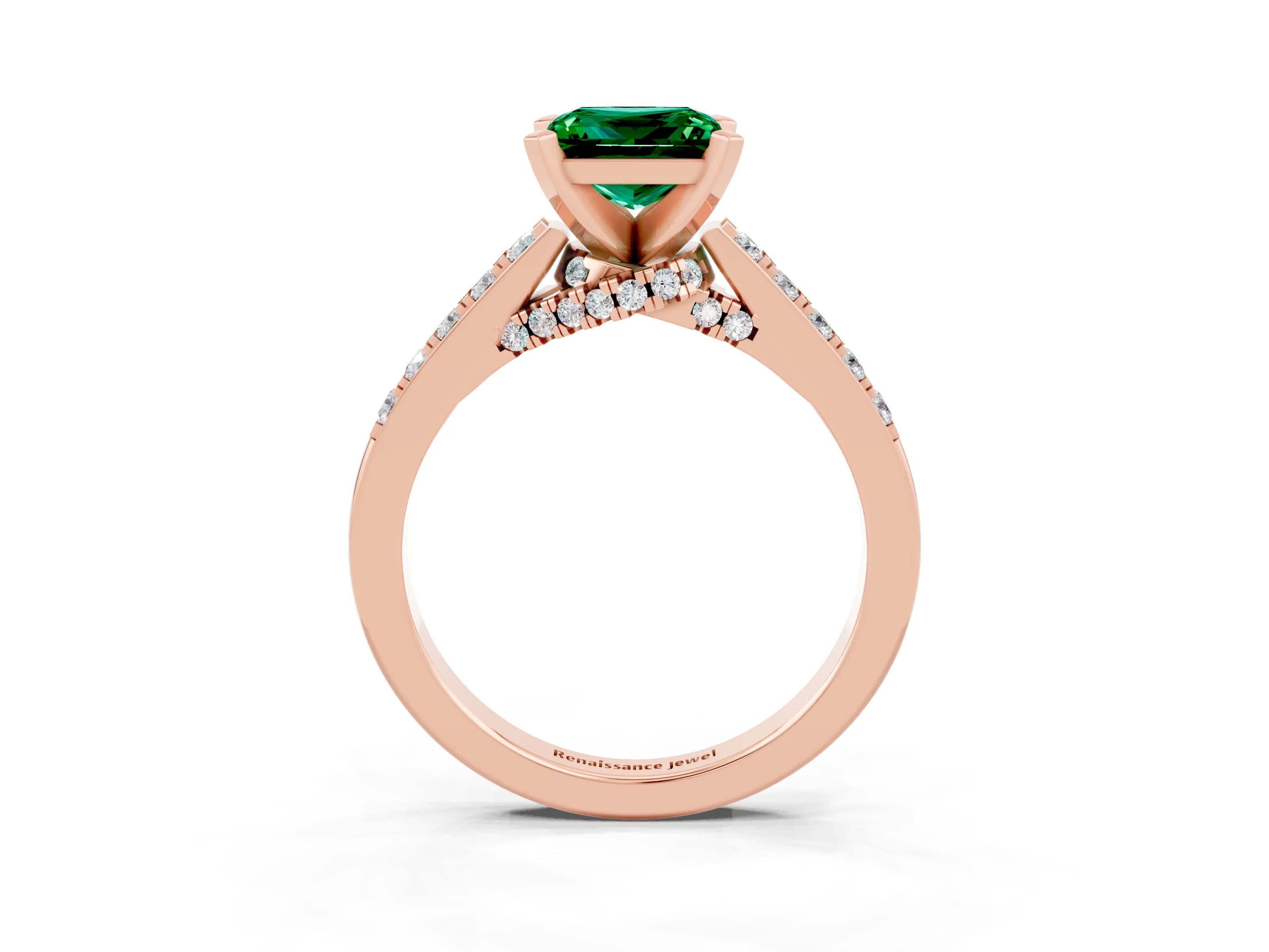 Rose gold Princess Cut Diamond Solitaire Ring with Pavé Band and Prong Setting_15