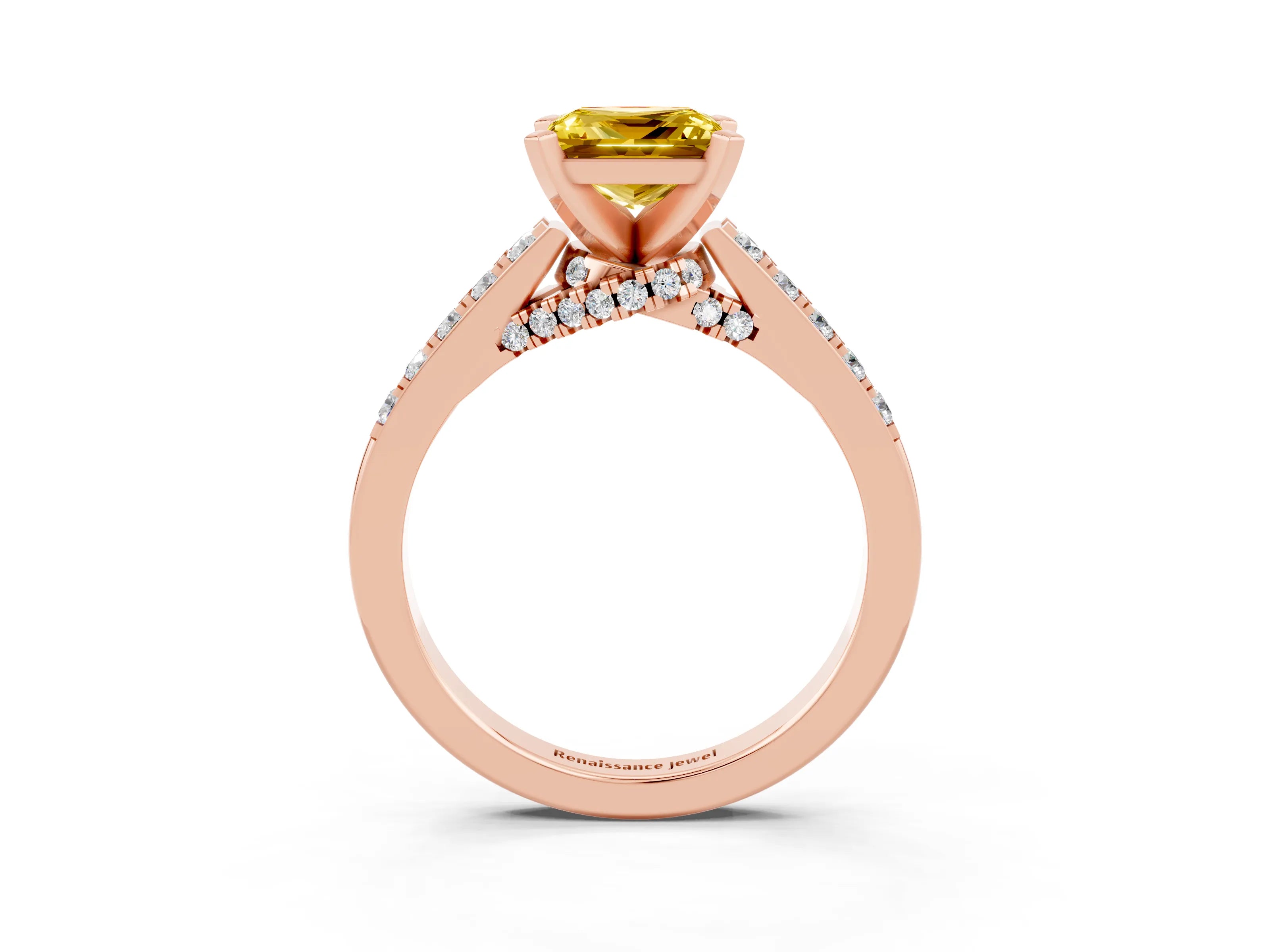 Rose gold Princess Cut Diamond Solitaire Ring with Pavé Band and Prong Setting_15
